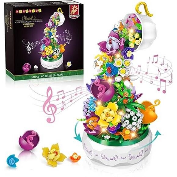 Flowers Music Box Building Block Kit with Light- 571PCS Mother's Day - Picture 7 of 7
